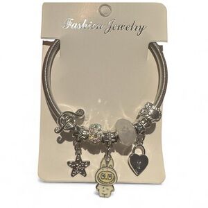 Labubu Monster Silver Stretch Charm Bracelet with White Accents- NWT